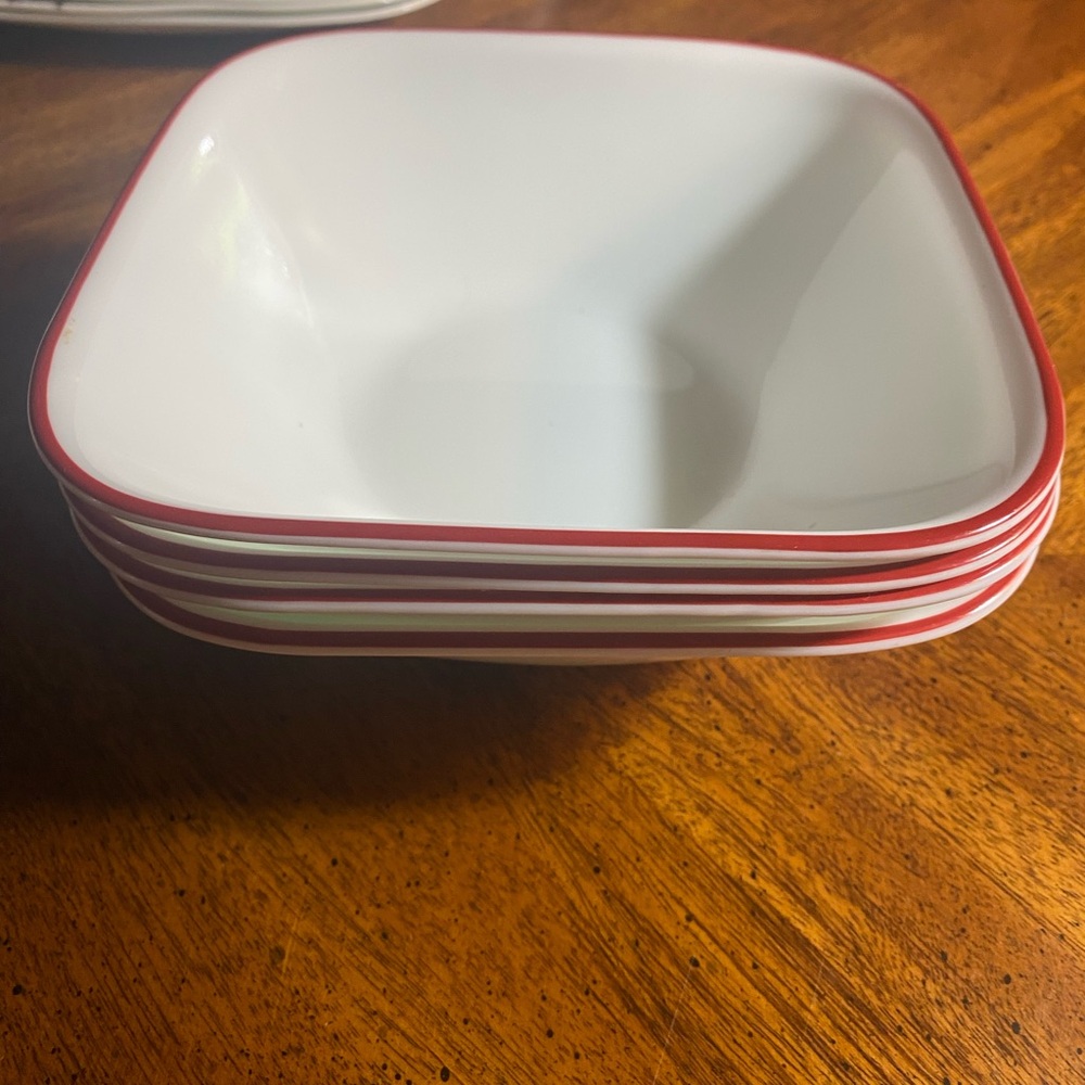 4 Corelle Kyoto Red and White Square Bowl 22 oz